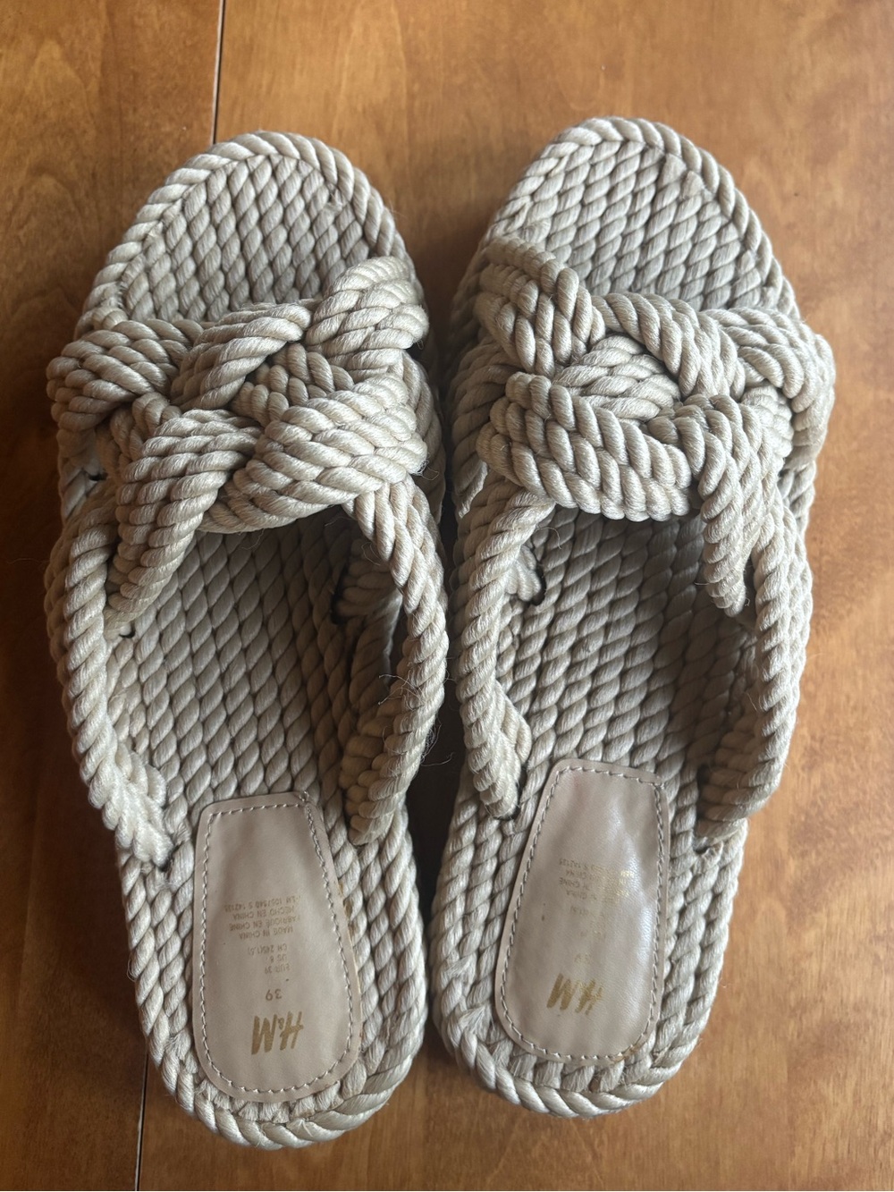H&M Natural Beige Braided Rope Slide Sandals